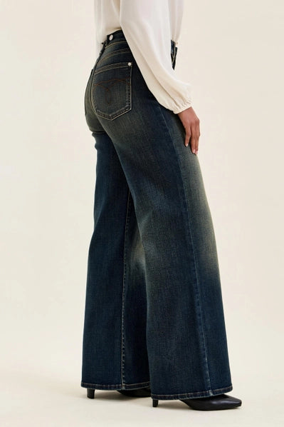 Judy Blue High-waisted Lux Retro Wide w/ Adjustable Bk Tab Dk Whisky Night
