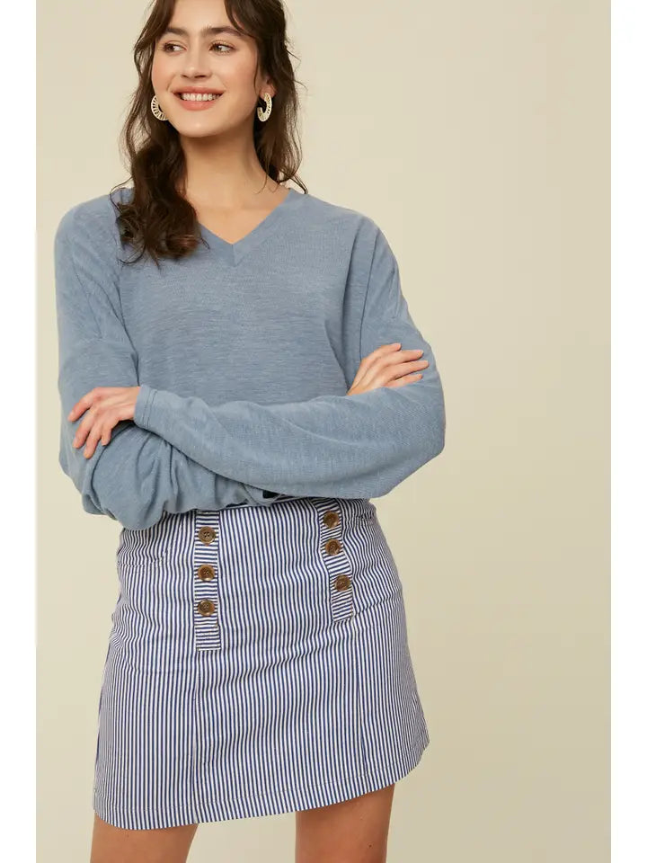 Striped Button Detail Mini Skirt