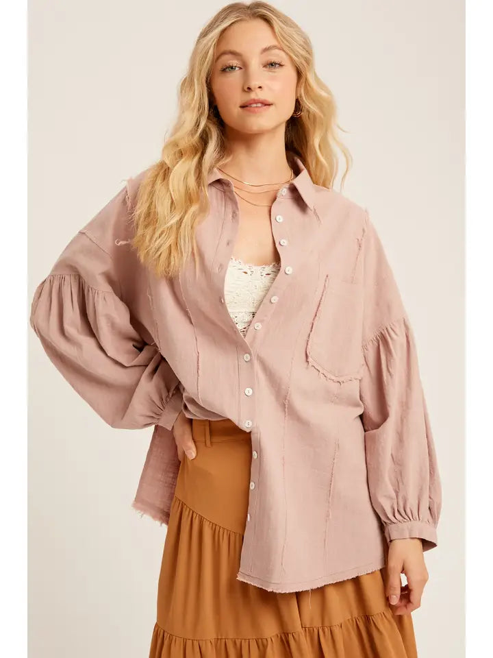 Textured Cotton Balloon Sleeves Shirts