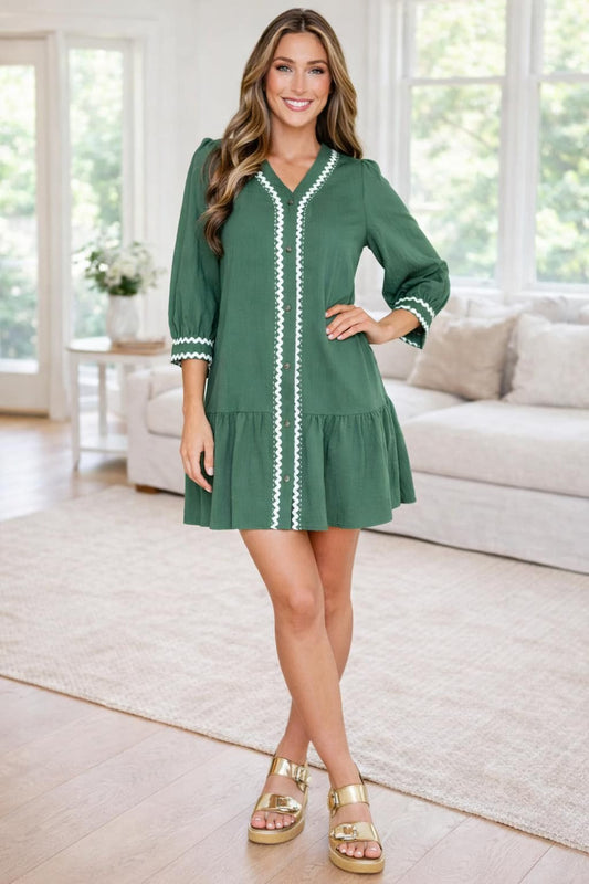 Pre-Sale: Contrast RicRac Trim Shift Dress