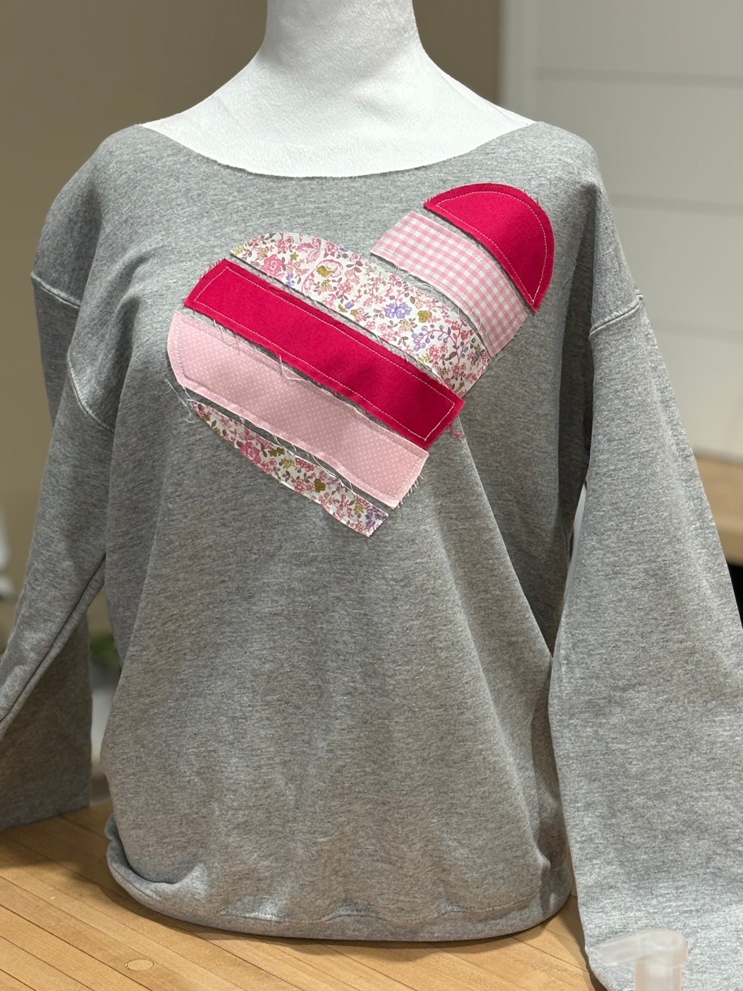 Heart Sweatshirt with Cut Neck