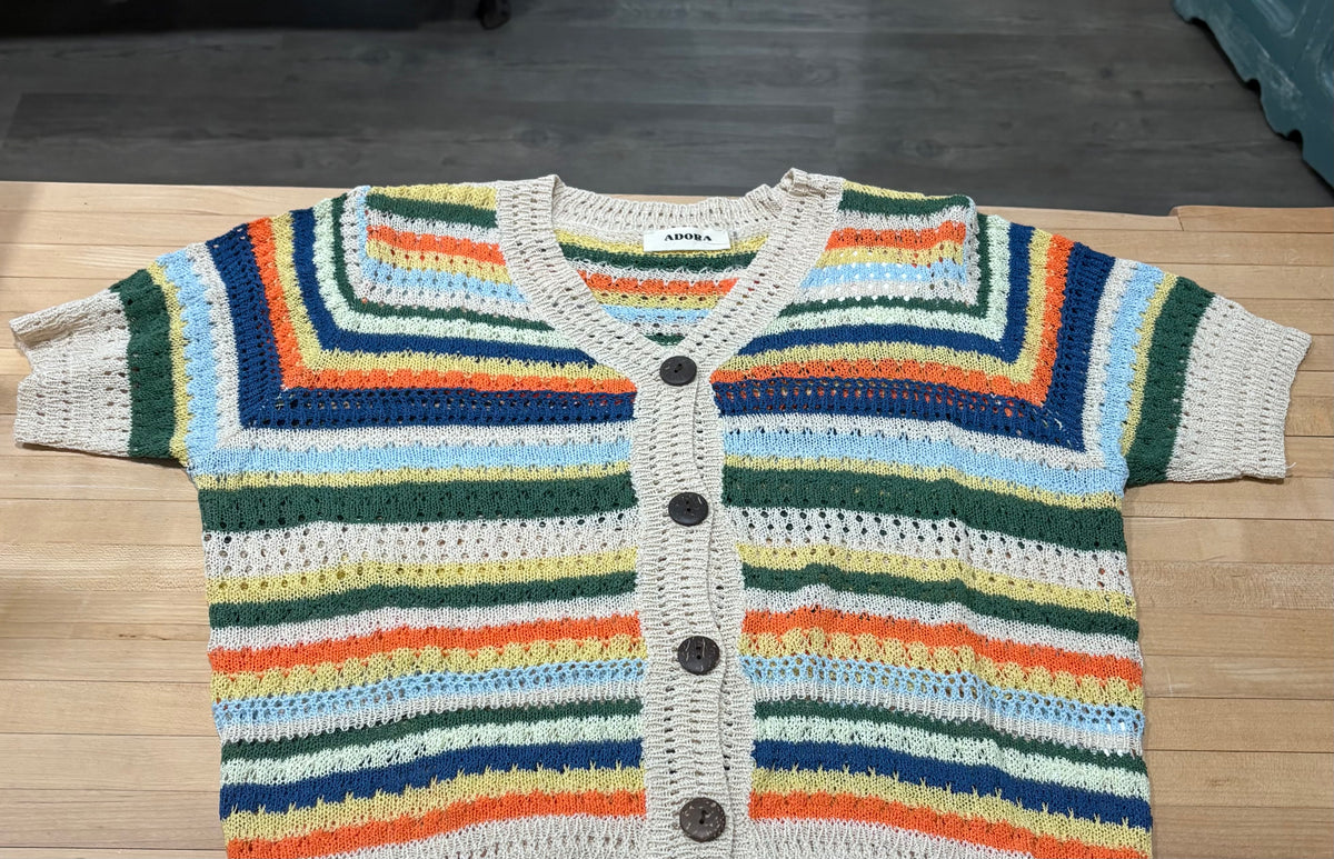 Crocheted Multi-Colored Button Up Sweater