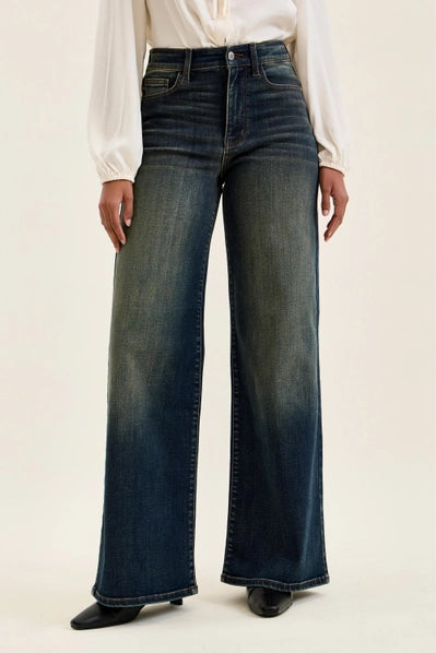 Judy Blue High-waisted Lux Retro Wide w/ Adjustable Bk Tab Dk Whisky Night