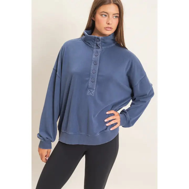 Mineral Wash Button Front Sweatshirt