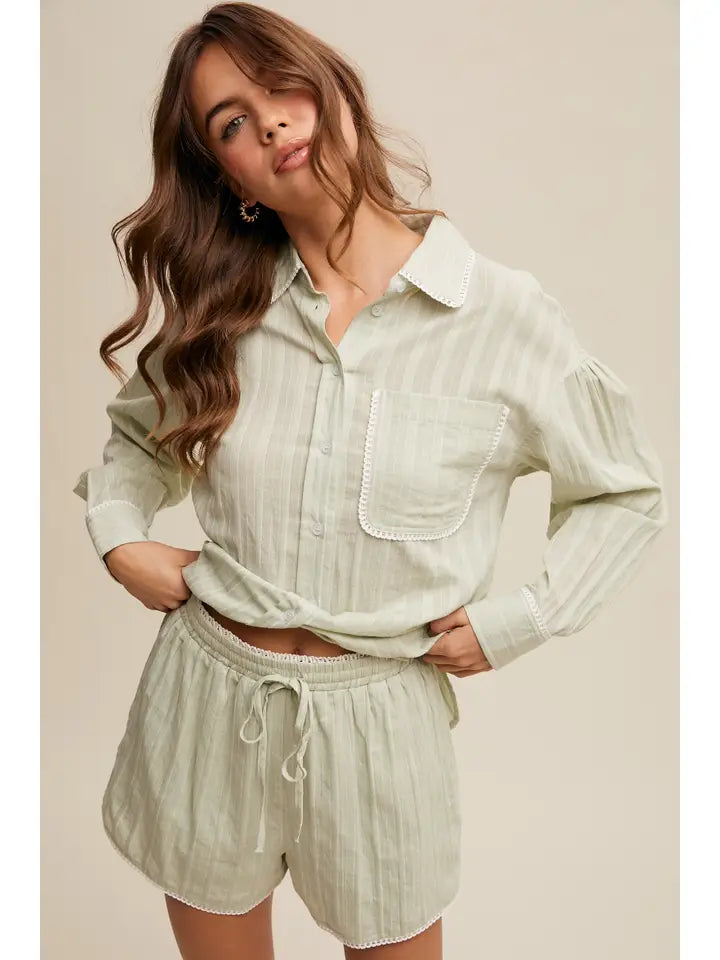 Mint Striped Shirt & Pants Set