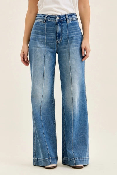 Judy Blue High-waisted Liza Multi Inseam Palazzo w/ Shield Pkts Md Classic Fade